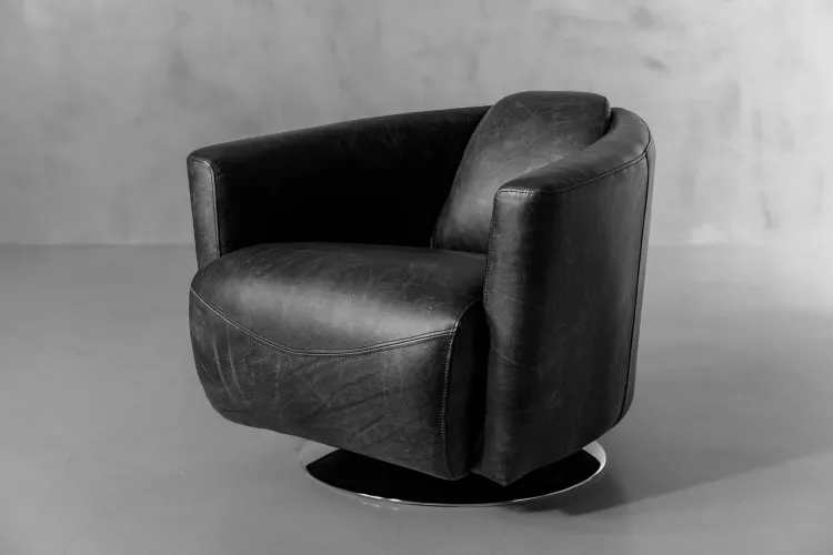 Bandit Leather Armchair - Distressed Black Armchairs - 1