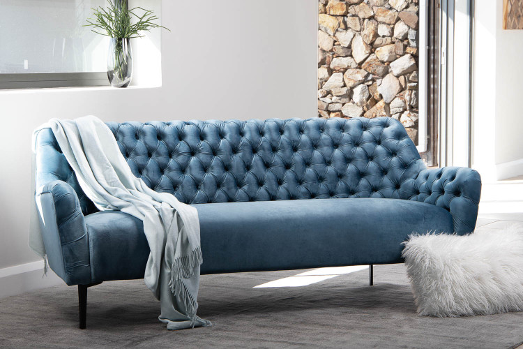 Luther 3 Seater Velvet Couch - Silver Blue Fabric Couches - 1