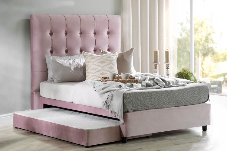 Alexa Dual Function Bed - Queen - Velvet Pink Queen Size Beds - 1