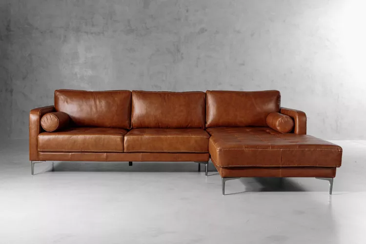 Hayden Leather L-Shape Couch - Burnt Tan Leather L- Shape Couches - 1