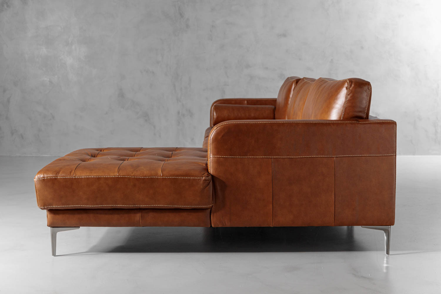 Hayden Leather L Shape Couch Burnt Tan Cielo