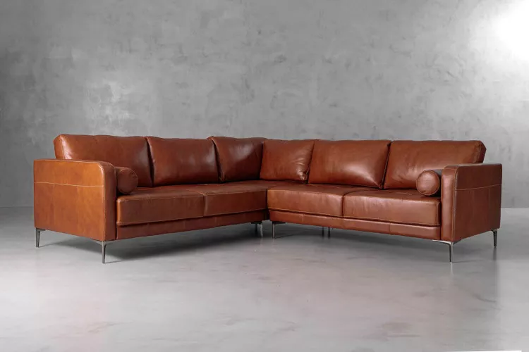 Hayden Leather Corner Couch - Burnt Tan Leather Corner Couches - 1