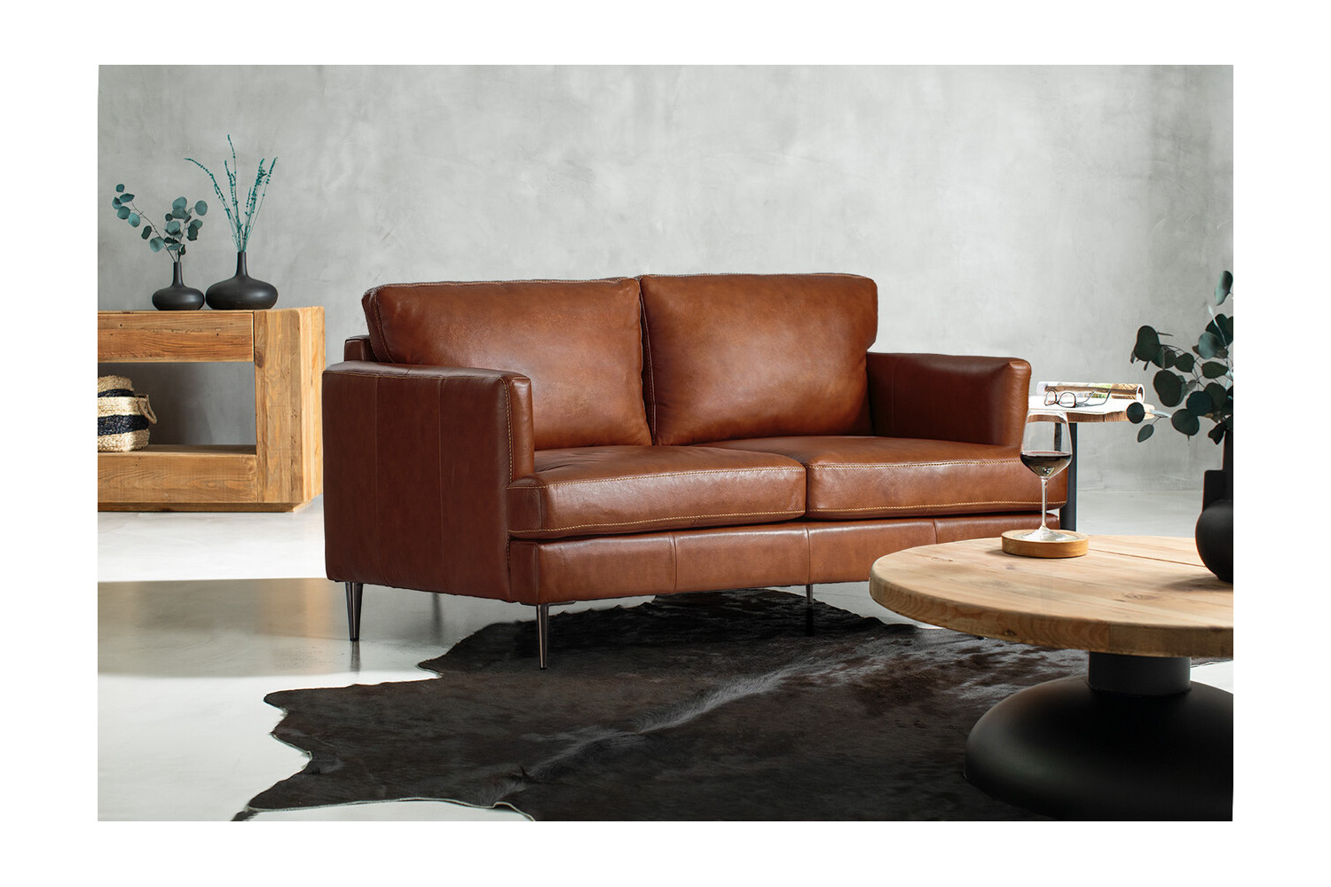 Remington 2-Seater Leather Couch - Burnt Tan 2 Seater Leather Couches - 1