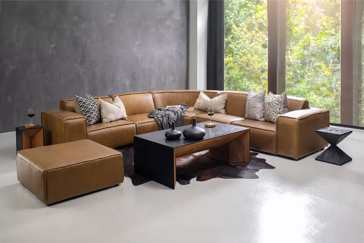 Jagger Leather Modular - Grand Corner Couch with Ottoman - Sahara Modular Couches - 1