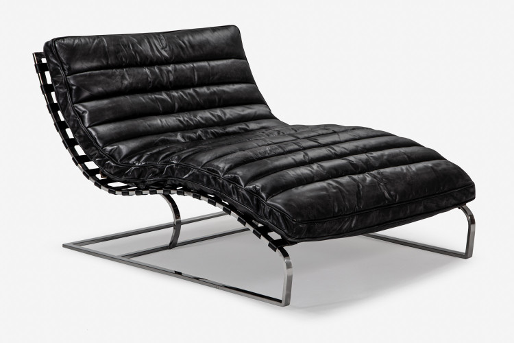 Morello Leather Chaise - Large - Distressed Black Leather Loungers - 1
