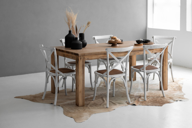 Vancouver La Rochelle 6-Seater Dining Set - 1.8m - Rustic White 6-Seater Dining Sets - 3