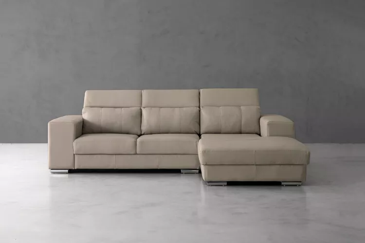 Oakland Leather L-Shape Couch - Taupe L-Shape Couches - 1