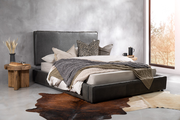 Matlock Kendrix Leather Bed - Queen - Charcoal Queen Size Beds - 1