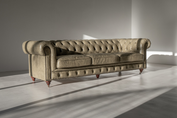 Jefferson Chesterfield 3-Seater Leather Couch - Stone 3 - Seater Couches - 1