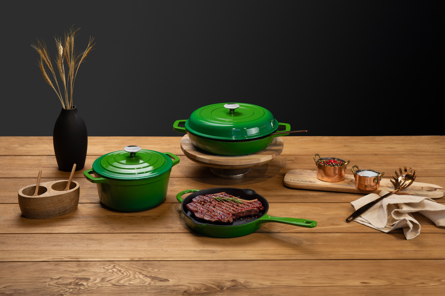 Nouvelle Cast Iron 5 Piece Cookware Set Lime Cielo