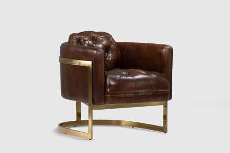 Heston Chesterfield Leather Armchair - Gold Framed