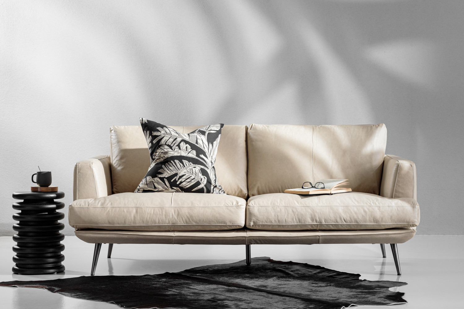 Onyx 3Seater Leather Couch Ivory Cielo