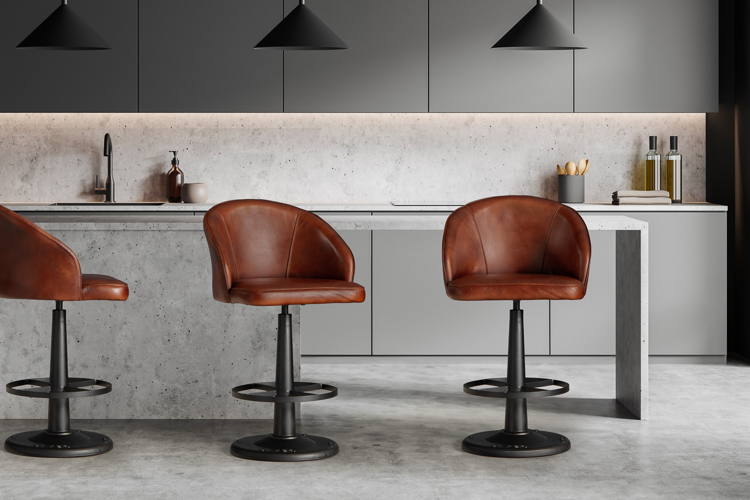 Bronson Leather Counter Bar Stool Vintage Brown Cielo