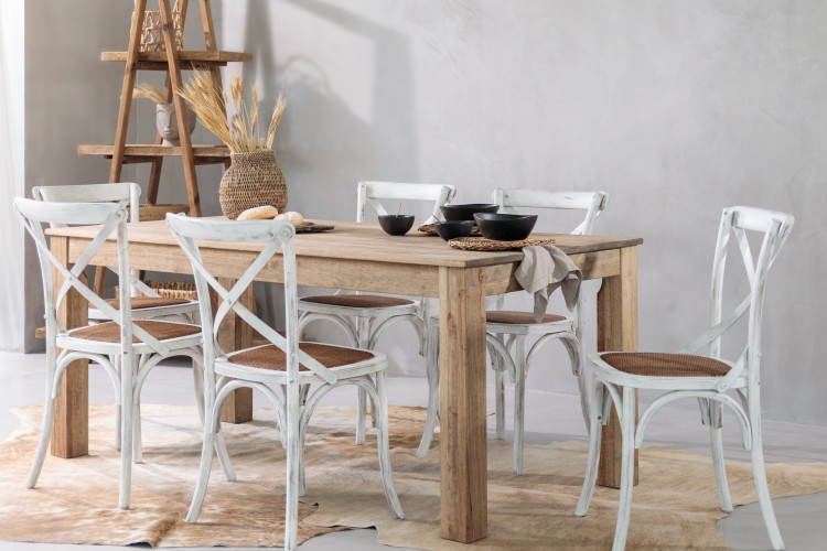 Montreal La Rochelle 6-Seater Dining Set 1.8m - Rustic White All Dining Sets - 1