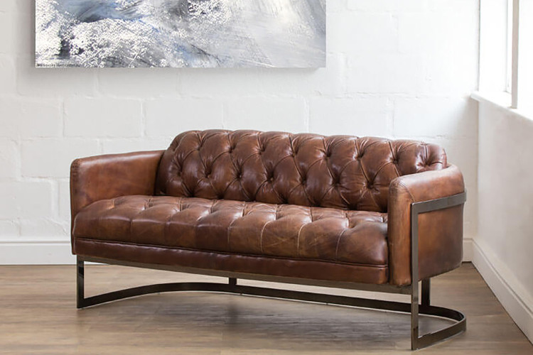 Heston Chesterfield Couch - Brushed Metal | Leather Couches -