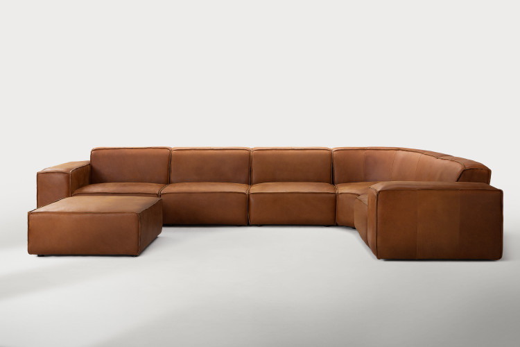 Jagger Leather Modular - Grand Corner Couch with Ottoman - Whiskey Leather Modular Couches - 1