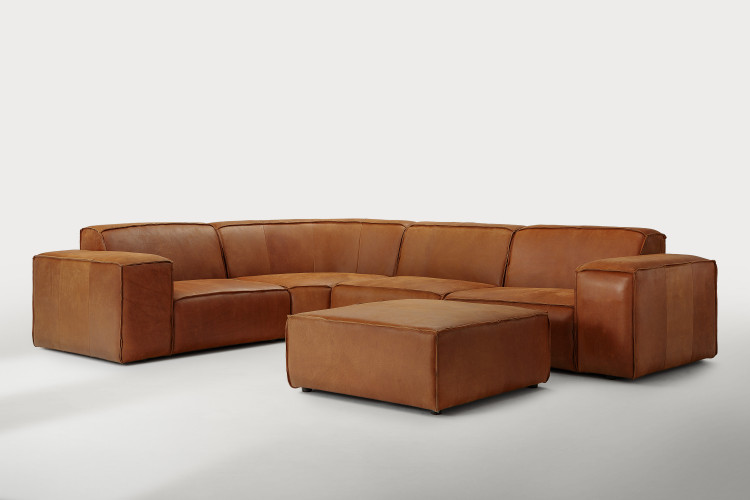 Jagger Leather Modular - Corner Couch With Ottoman - Whiskey Leather Corner Couches - 1