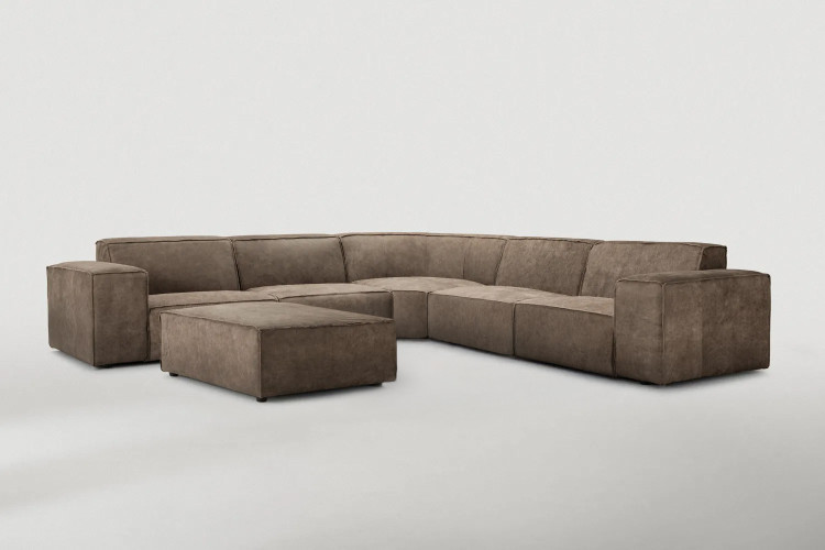 Jagger Leather Modular - Grand Corner Couch with Ottoman - Dune Leather Modular Couches - 1