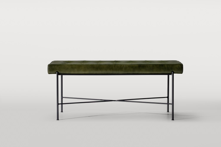 Connery Leather Bench - Vintage Green Benches - 1