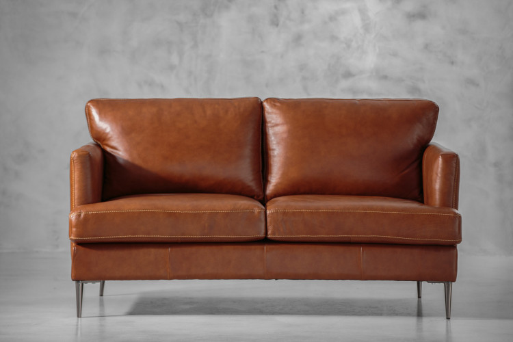 Demo - Remington 2-Seater Leather Couch - Burnt Tan Demo Clearance - 1