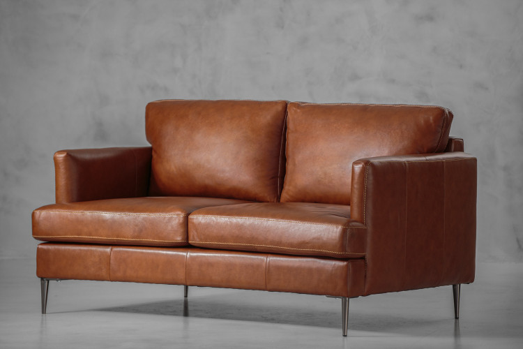 Demo - Remington 2-Seater Leather Couch - Burnt Tan Demo Clearance - 1
