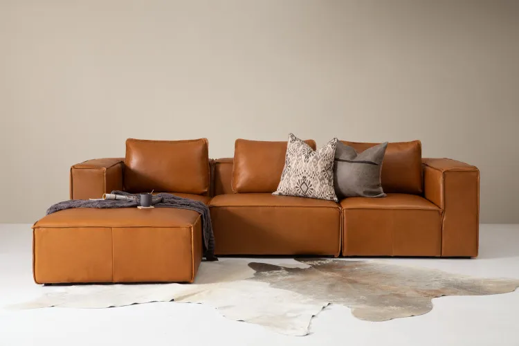 Montclair - Leather Modular L-Shape Couch - Desert Tan L-Shape Couches - 7
