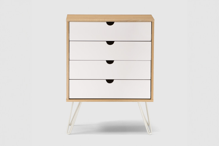 Tom 4 Drawer Cabinet - White & Natural Pedestals and Bedside Tables - 2
