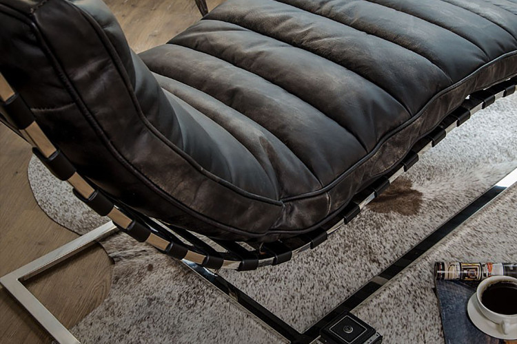 Morello Chaise Distressed Black Leather Lounger -