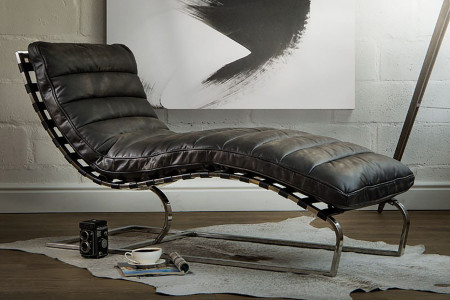 Morello Leather Chaise - Distressed Black