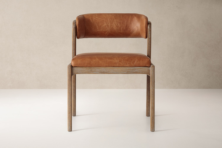 Azalea Leather Dining Chair - Aged Tan Armchairs - 1