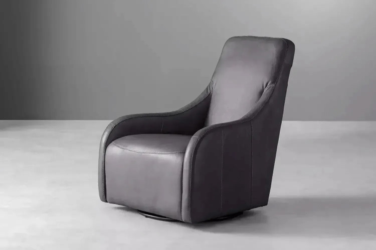 DEMO-Vesper Leather Swivel Armchair-Charcoal Demo Clearance - 1