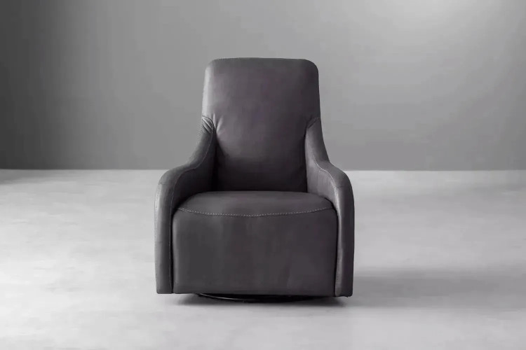 DEMO-Vesper Leather Swivel Armchair-Charcoal Demo Clearance - 1