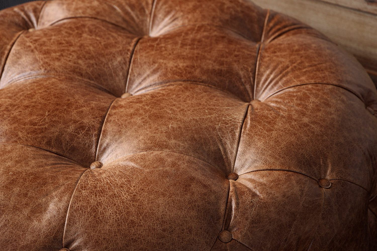 Amara Round Leather Ottoman - Vintage Tan Ottomans - 1