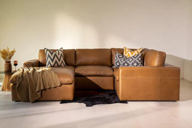 Bexley Leather Modular - Corner Couch Set with Ottoman - Sahara Modular Couches - 2