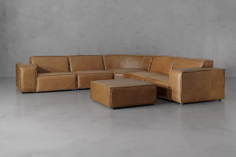 Jagger Leather Modular - Grand Corner Couch with Ottoman - Sahara Corner Couches - 1