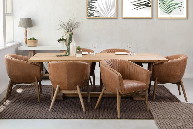 Bordeaux Lennon 6-Seater Leather Dining Set - 1.9m - Tan 6-Seater Dining Sets - 1