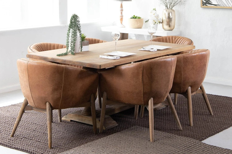 Bordeaux Lennon 6-Seater Leather Dining Set - 1.9m - Tan 6-Seater Dining Sets - 1