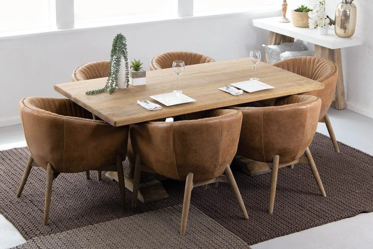 Bordeaux Lennon 6-Seater Leather Dining Set - 2.4m - Tan 6-Seater Dining Sets - 2