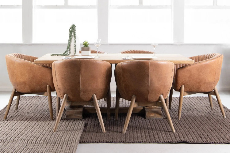 Bordeaux Lennon 6-Seater Leather Dining Set - 2.4m - Tan 6-Seater Dining Sets - 2