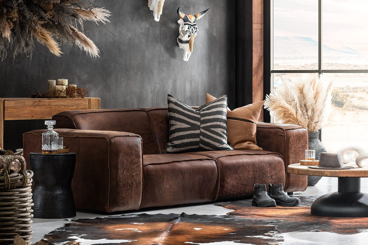 Jagger 3-Seater Leather Couch - Spice For Sale | Cielo