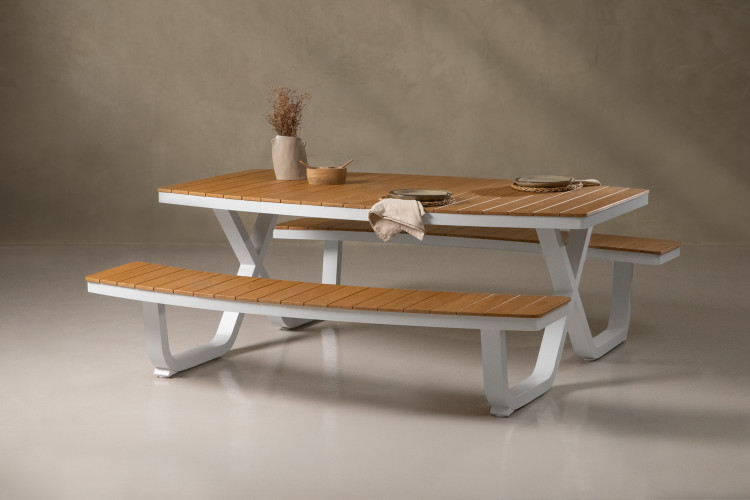 Sydney Patio Picnic Bench - White & Natural Home - 1