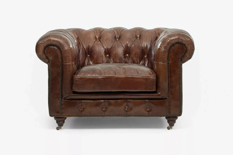 Demo - Jefferson Chesterfield Leather Armchair - Vintage Brown Demo Clearance - 1