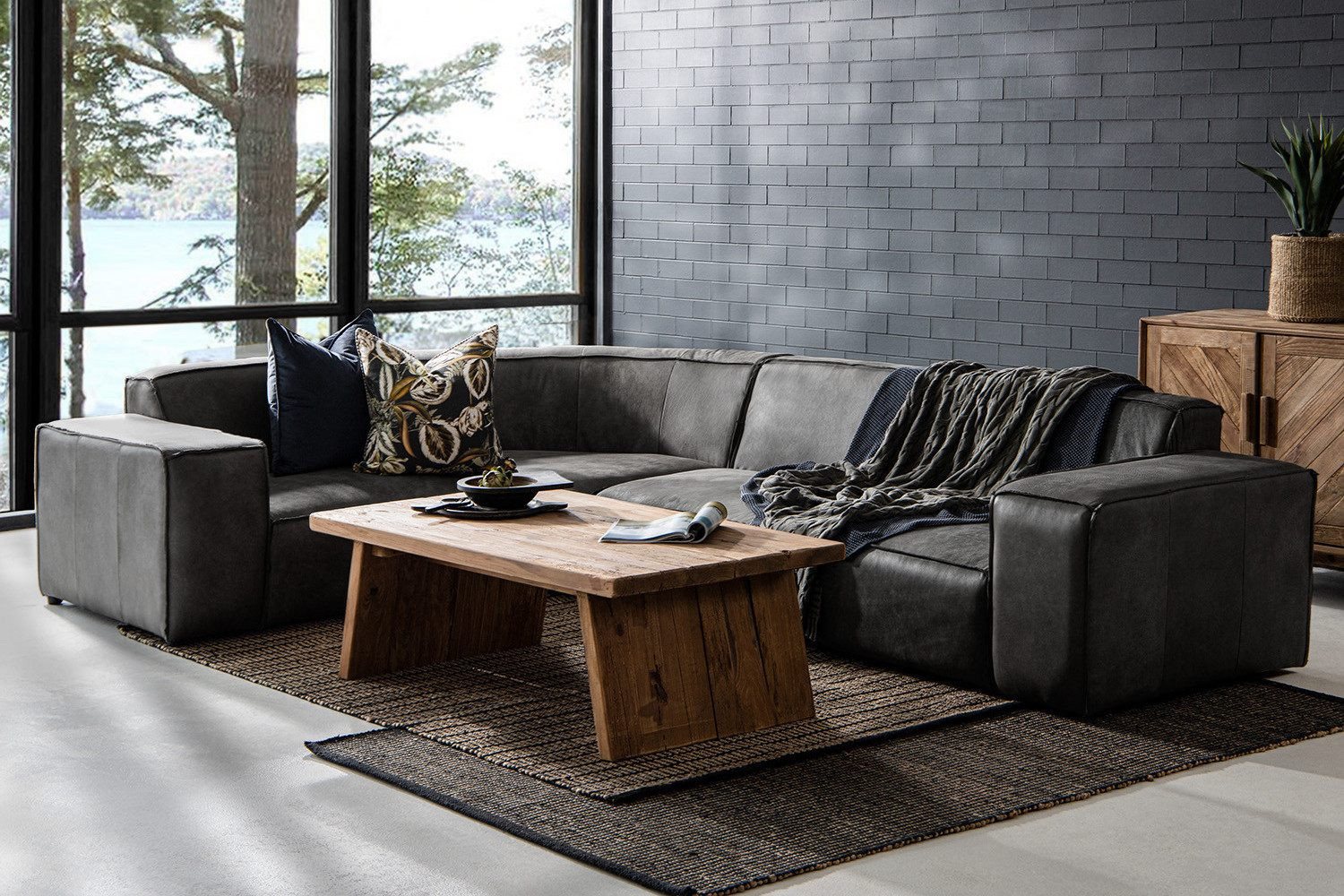 Jagger Leather Modular - Corner Couch Set - Lead | Cielo