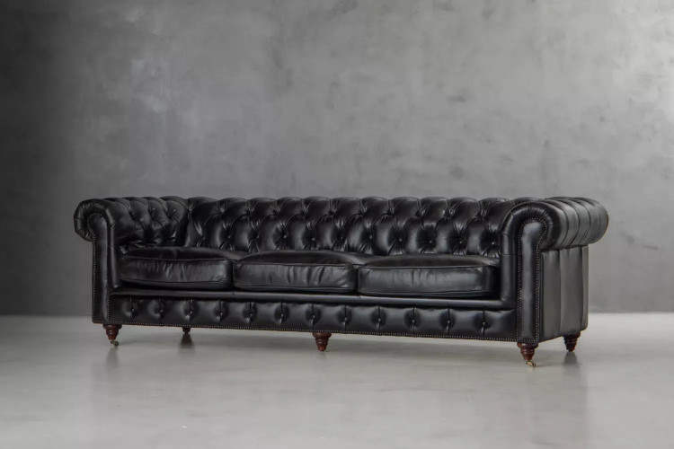 Demo - Jefferson Chesterfield 3-Seater Leather Couch - Burnt Tobacco Demo Clearance - 1