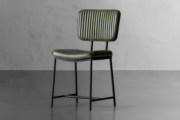 Demo - Norris Leather Dining Chair Set of 4 - Vintage Green Demo Clearance - 1
