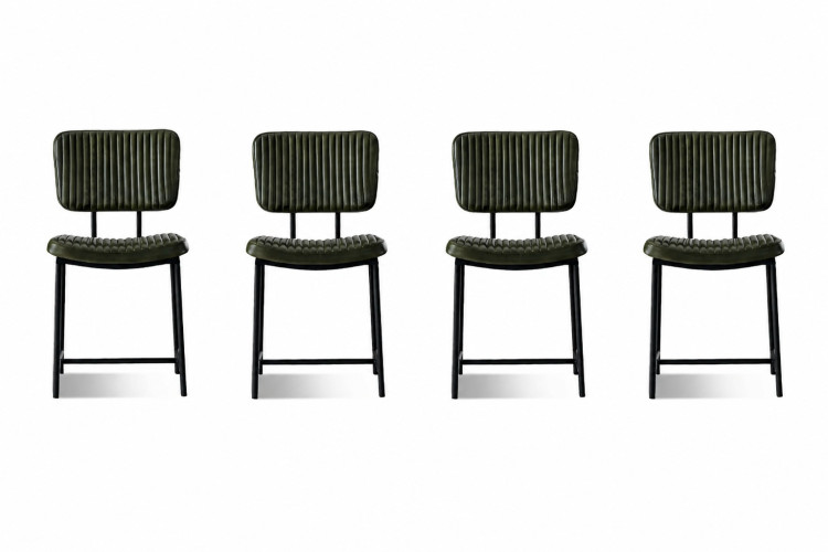 Demo - Norris Leather Dining Chair Set of 4 - Vintage Green Demo Clearance - 1
