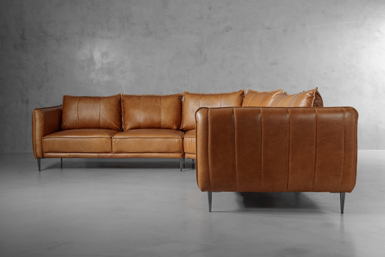 Demo - Ottavia Leather Corner Couch - Desert Tan Demo Clearance - 1