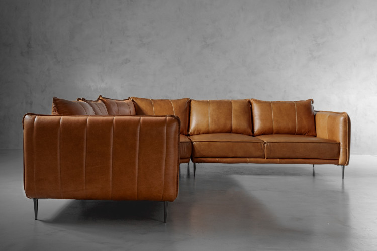 Demo - Ottavia Leather Corner Couch - Desert Tan Demo Clearance - 1