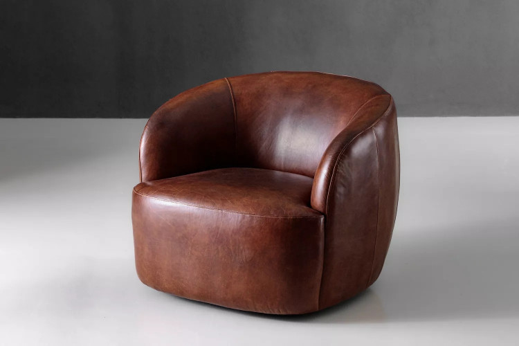 Demo - Tayson Leather Swivel Armchair - Mocha Demo Clearance - 1