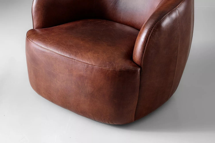 Demo - Tayson Leather Swivel Armchair - Mocha Demo Clearance - 1